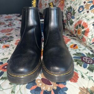Dr. Martens Black Leather Chelsea Ankle Boots with Yellow Stitching